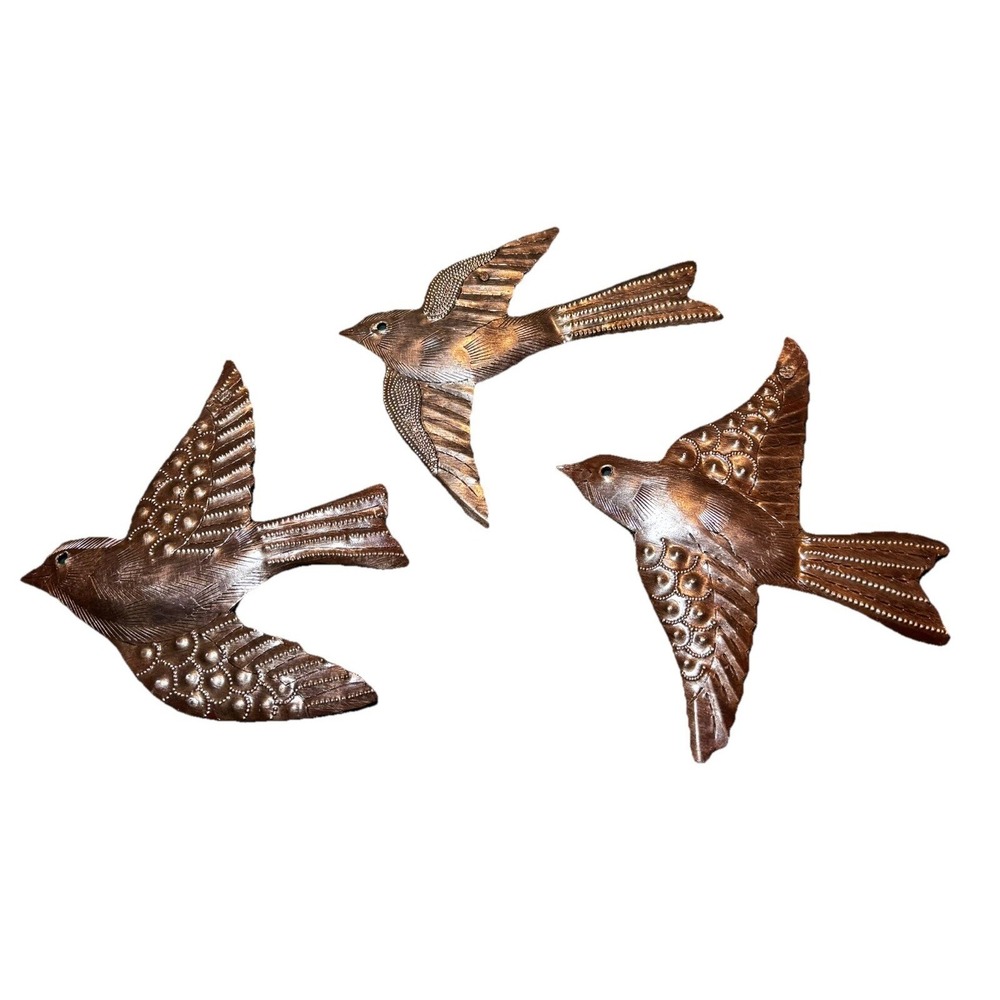 MCM Style Birds Flying Made With Recycled Steel Handmade Set of 3